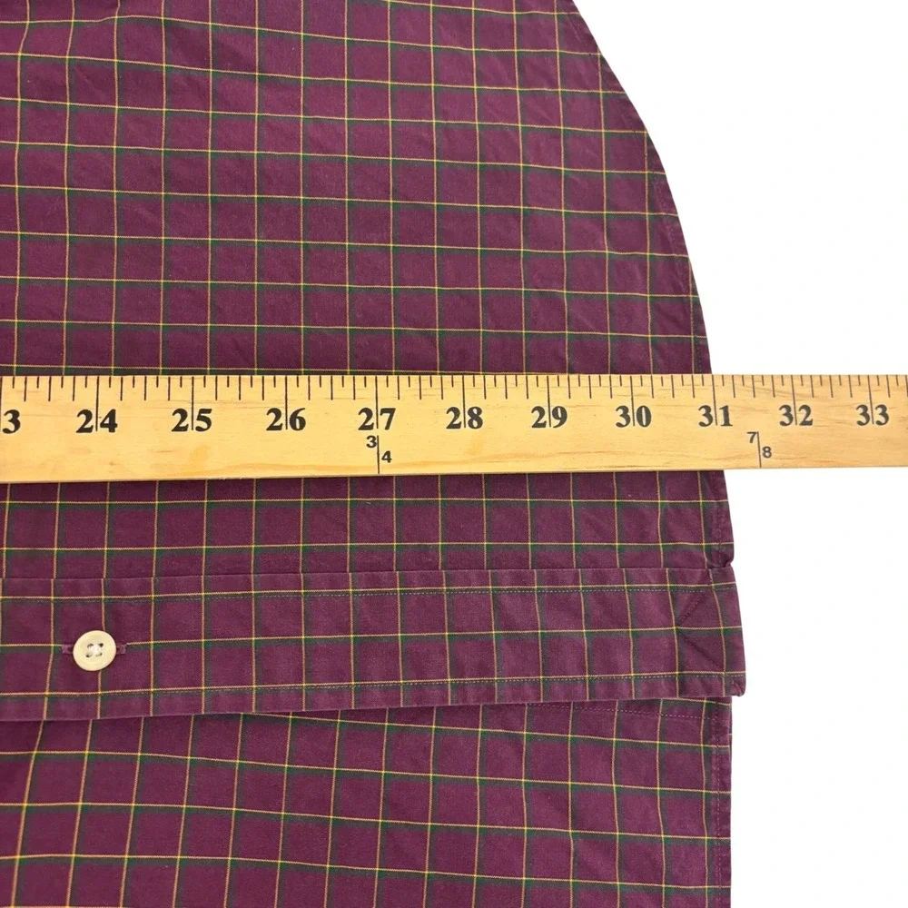 Ralph Lauren Button Down Shirt Mens XL Burgundy Check Custom Fit Two-Ply Cotton